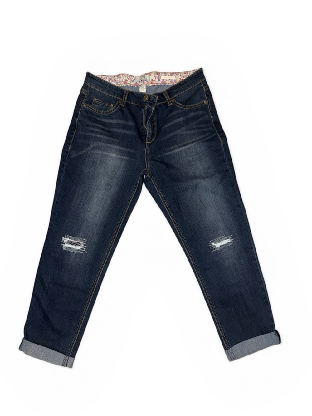 Dark Wash Distressed Crop Jeans